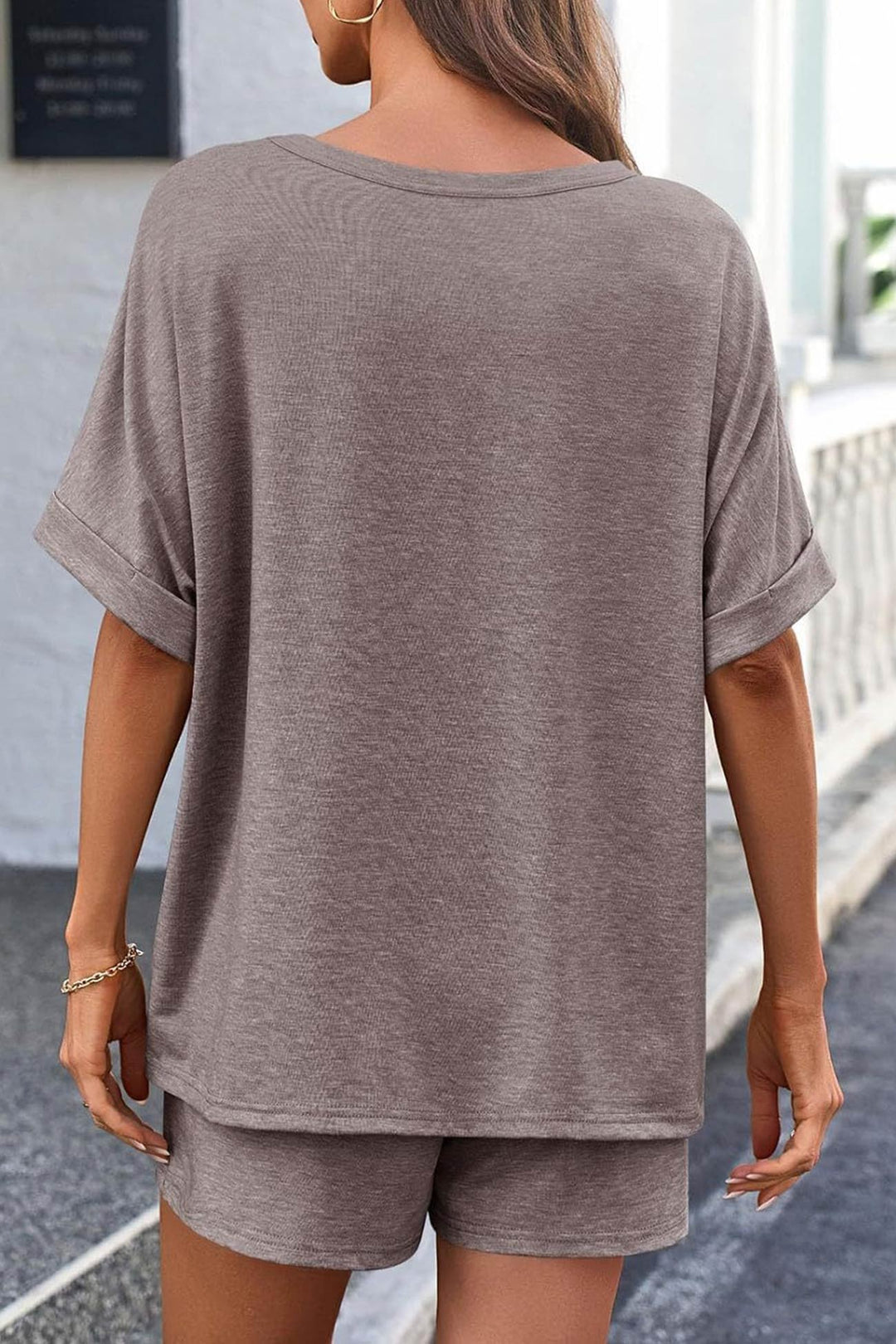 Solid Color Bat Sleeve T-shirt Shorts Set