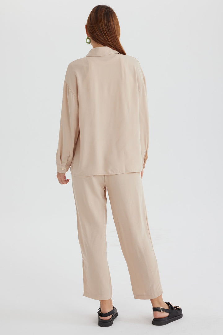 Long Sleeve Solid Color Shirt Long Pants Set