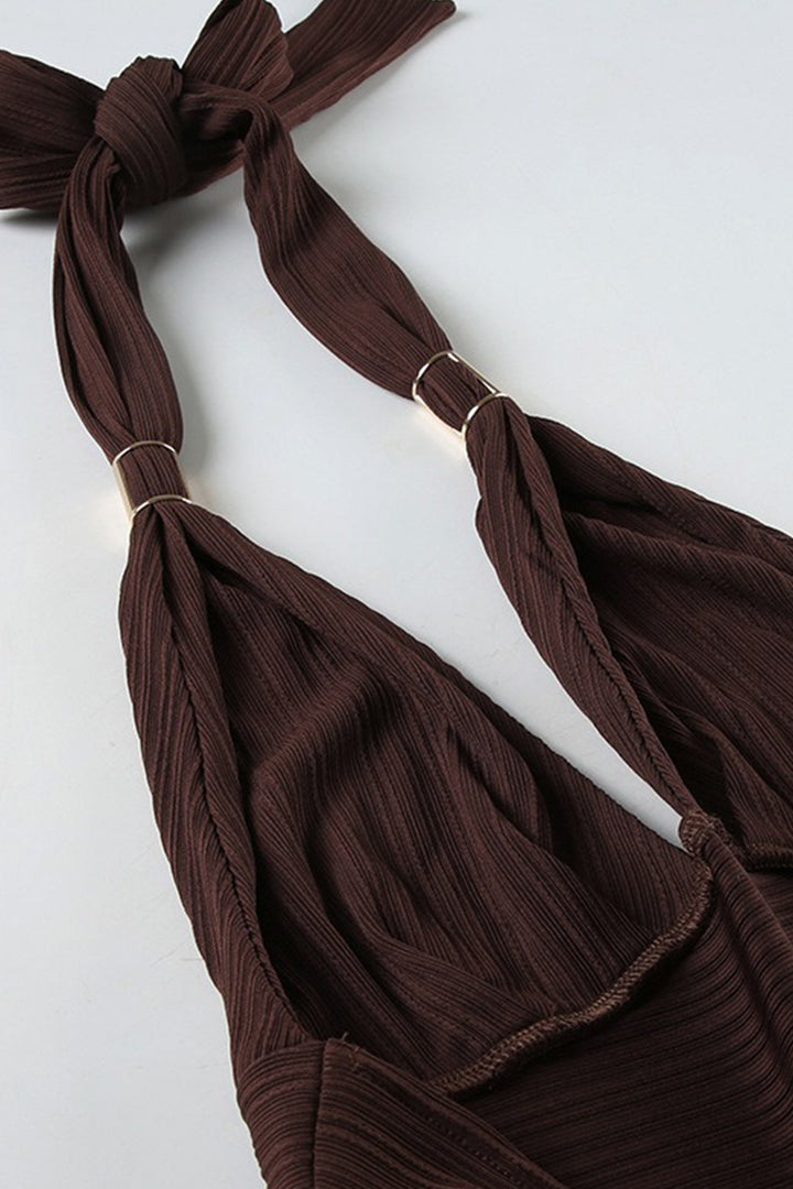 Halterneck Tie-up Vest Irregular Skirt Set