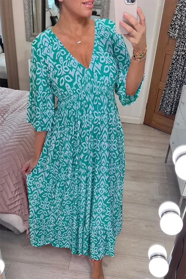 Clevecorner™ Bohemian casual print V-neck waist wrap long dress