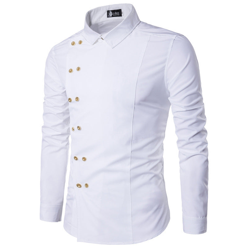 Slim square collar long sleeve shirt men