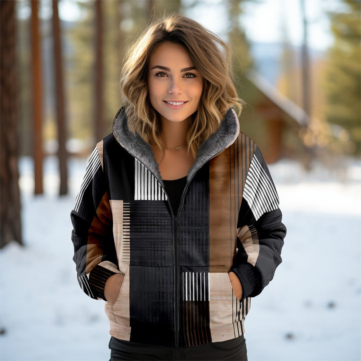 3D Women's Hooded Zipped Cotton-padded Jacket