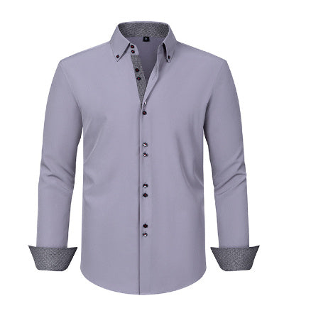 Full Elastic Force Men's Shirt Polka Dot Color Matching Design Double Breasted