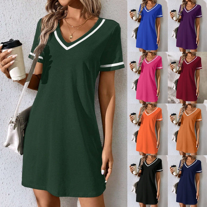 Women's Dress Black V-neck Casual Short Sleeve Dress