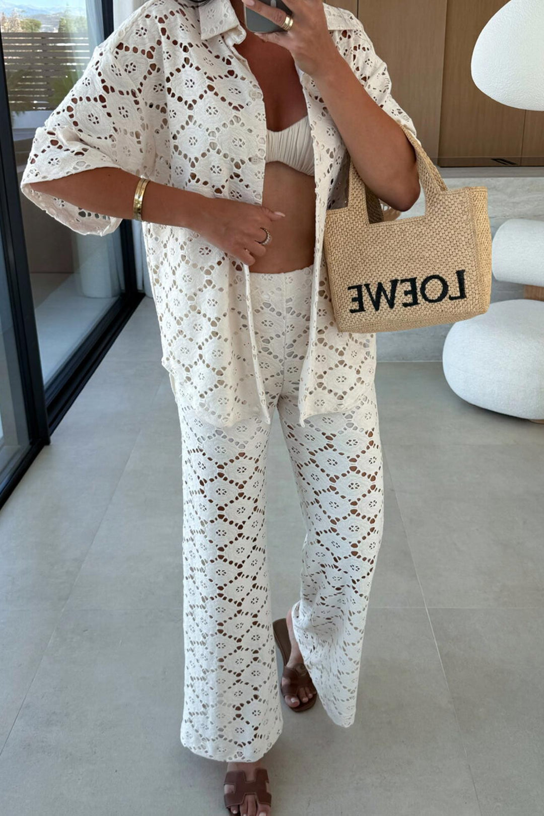 Lace Lapel Blouse Two-piece Set
