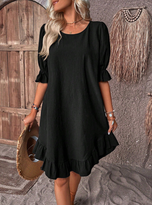 Crew Neck Casual Mid-length Loose Dress