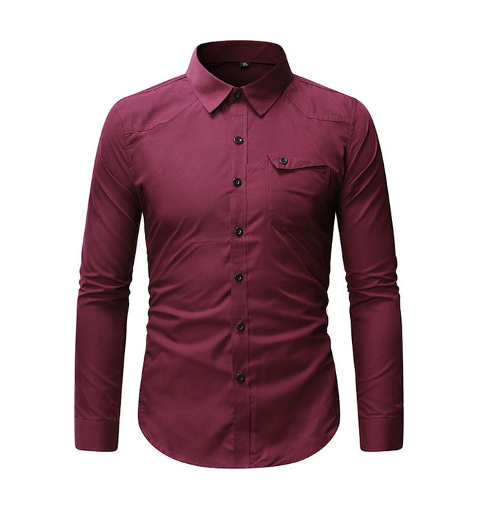 Long-sleeved slim solid color shirt men