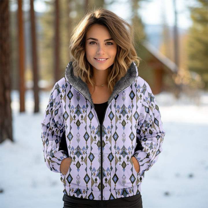 3D Women's Hooded Zipped Cotton-padded Jacket