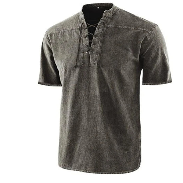 Men's Lace-up Stand-up Collar Casual Short-sleeved Shirt