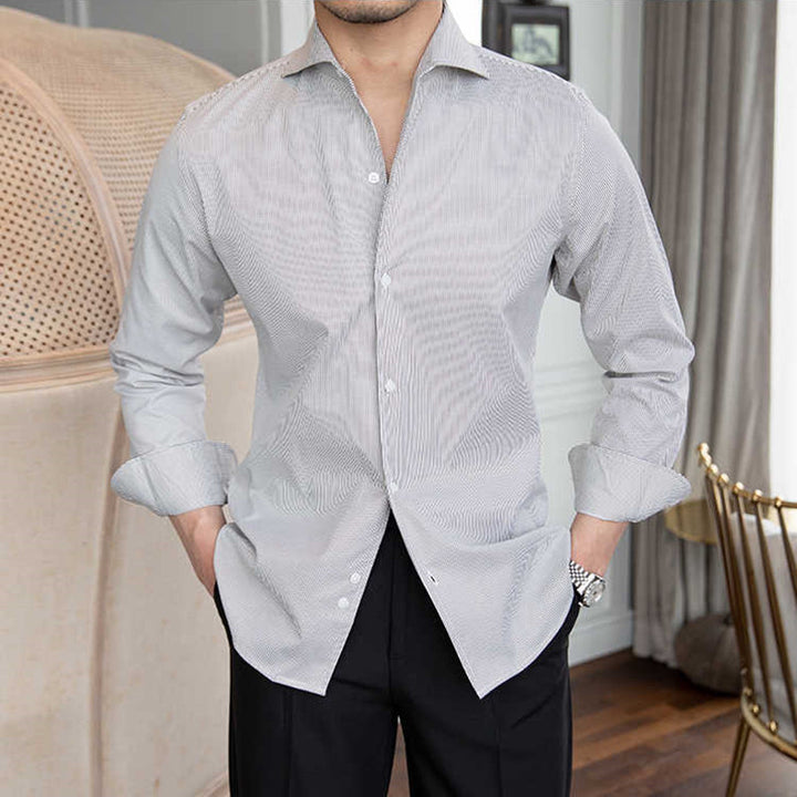 Slim-fit Long-sleeved Shirt For Men With A Line Neck Business
