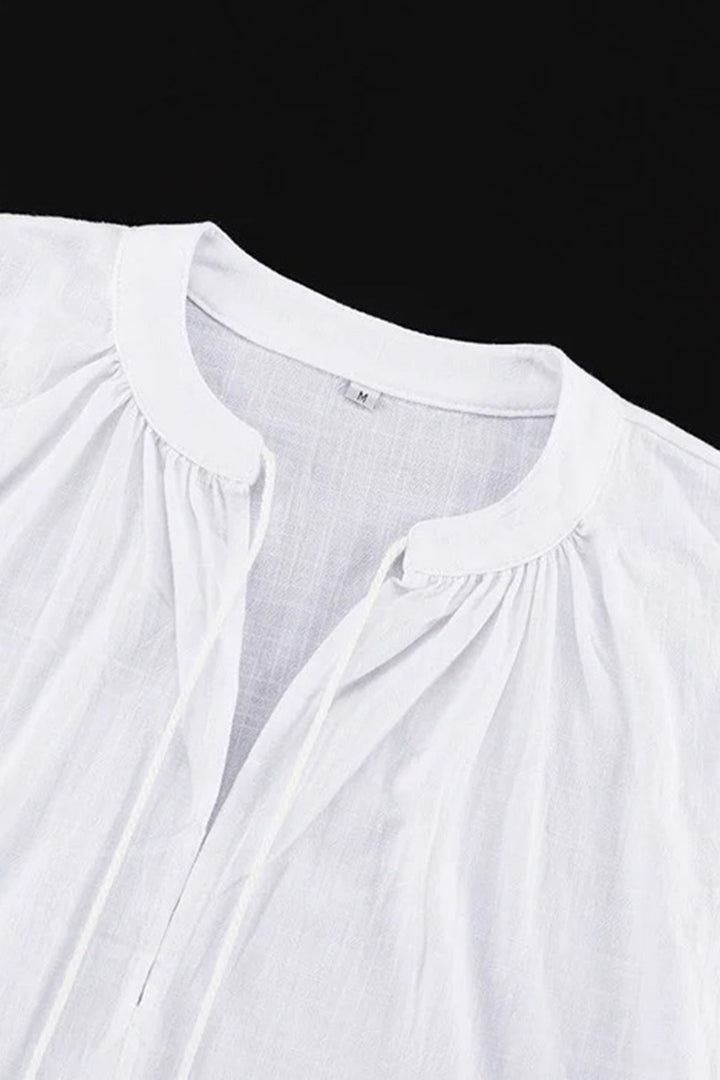 V-neck Lantern Sleeve Cotton Shirt Set