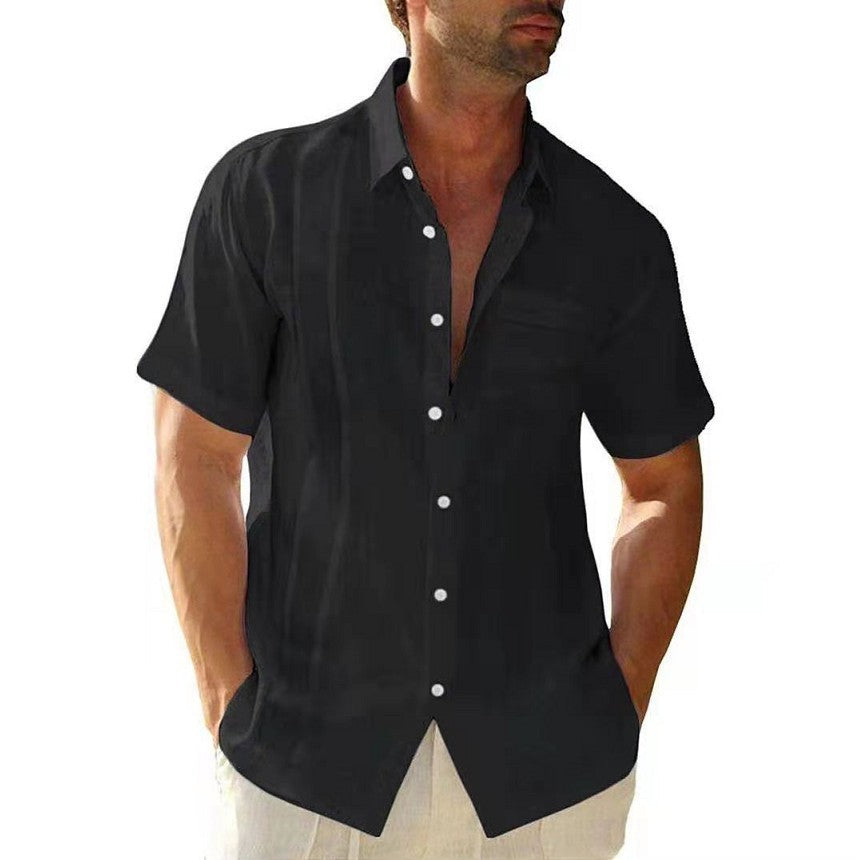 Summer Lapel Solid Color Shirt Men's Short-Sleeved Casual Shirt Top