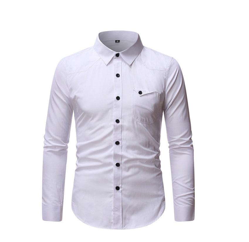 Long-sleeved slim solid color shirt men