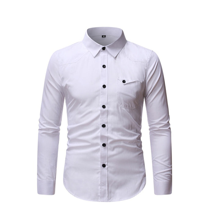 Long-sleeved slim solid color shirt men