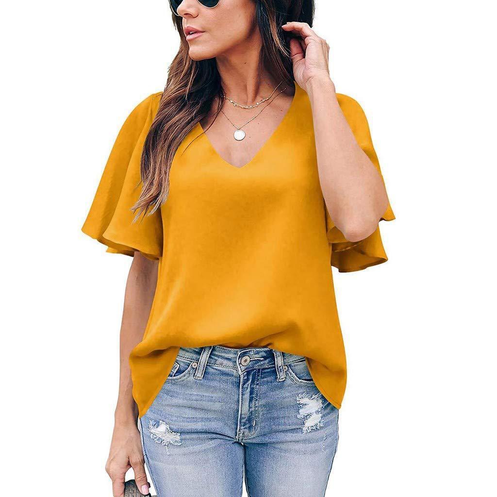 Loose V-Neck Ruffle Sleeve Casual Women's Top