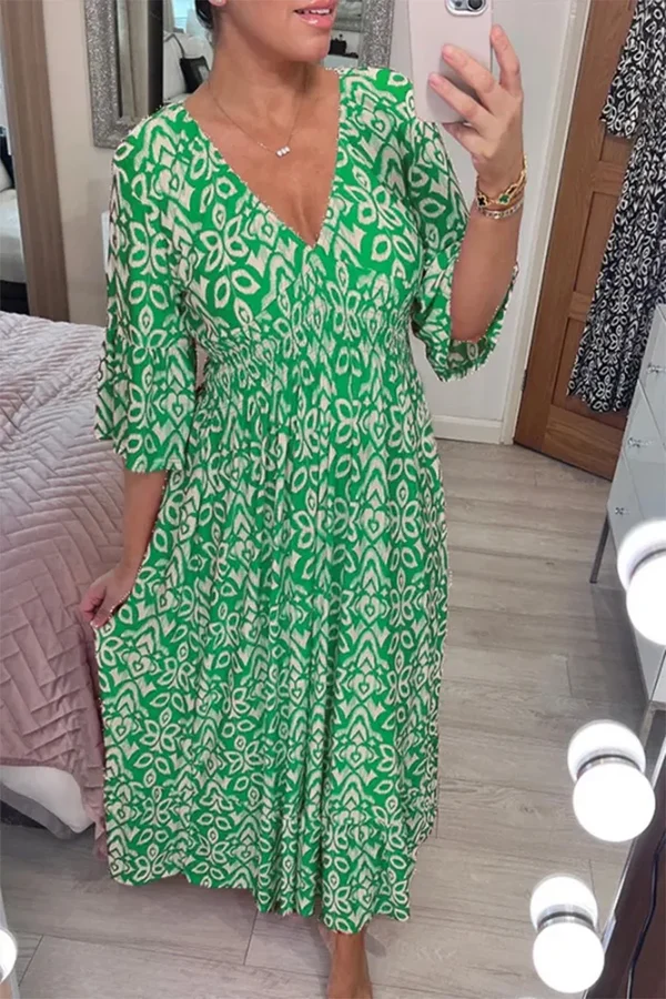 Clevecorner™ Bohemian casual print V-neck waist wrap long dress