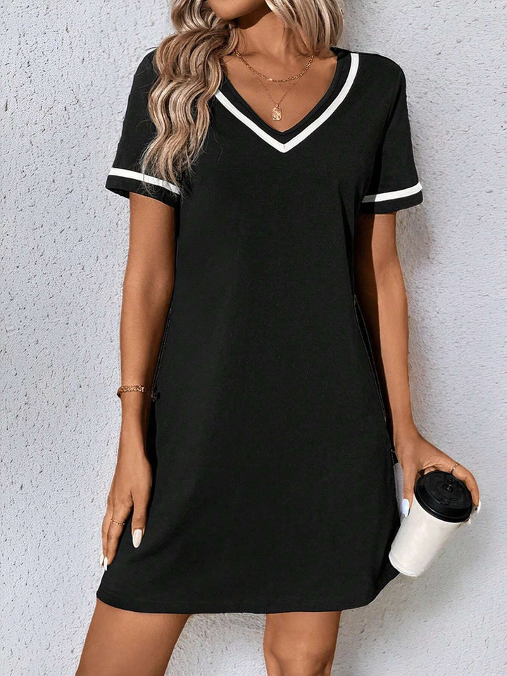 Women's Dress Black V-neck Casual Short Sleeve Dress