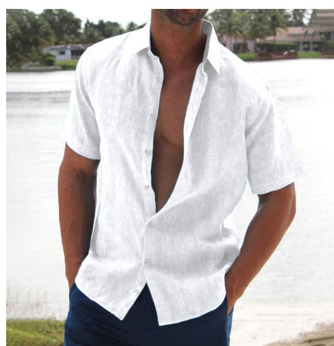 Summer Lapel Solid Color Shirt Men's Short-Sleeved Casual Shirt Top