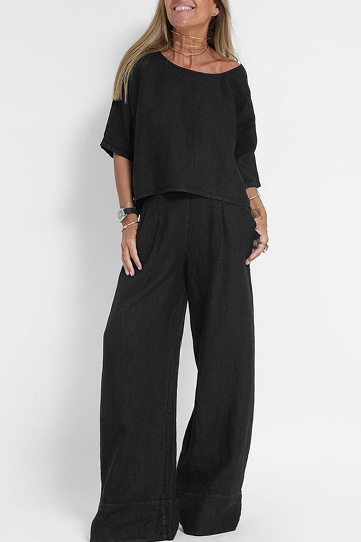 Solid Color Half Sleeve Cotton Shirt Pants Set