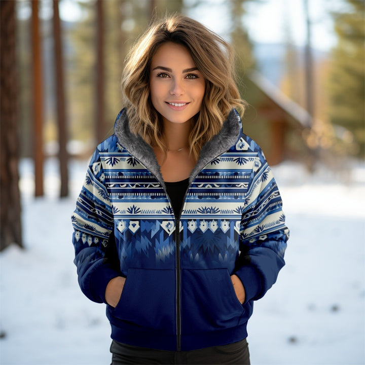3D Women's Hooded Zipped Cotton-padded Jacket