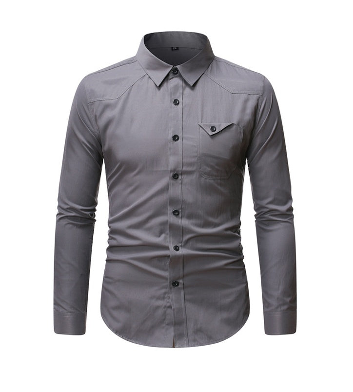 Long-sleeved slim solid color shirt men