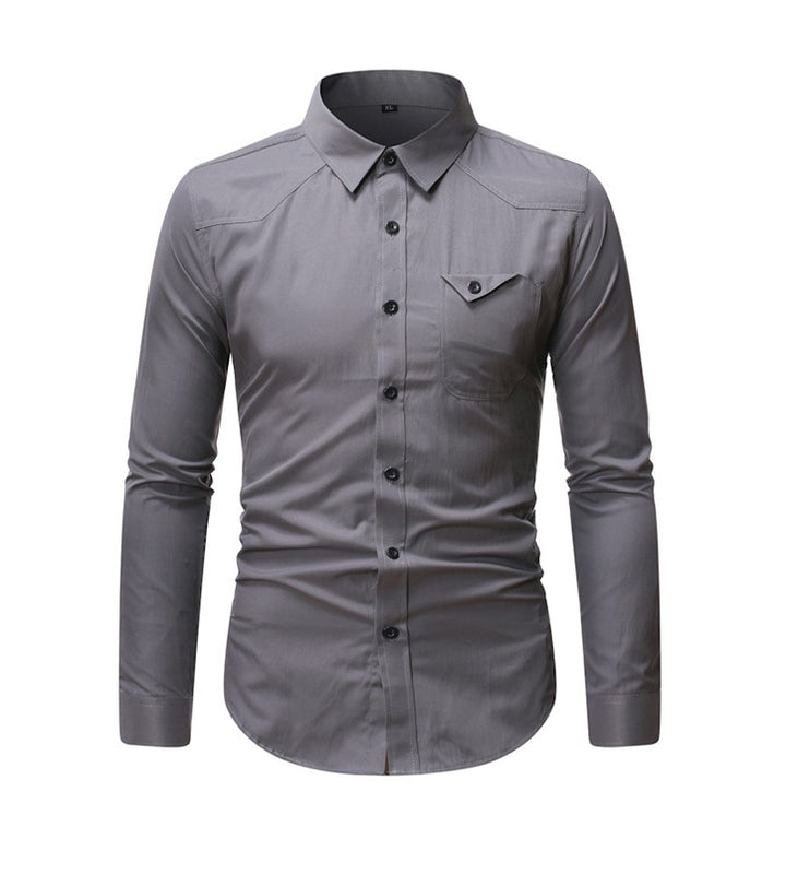 Long-sleeved slim solid color shirt men