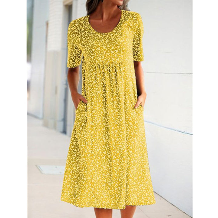 Women's Round Neck Floral Mid Length Short Sleeve Dress
