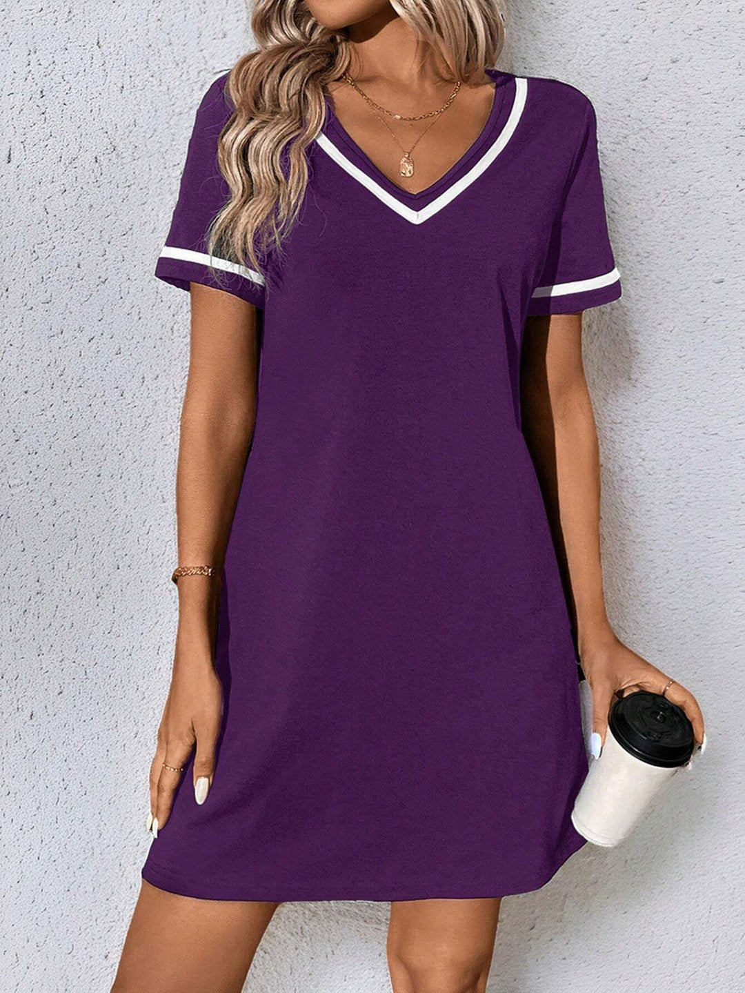 Women's Dress Black V-neck Casual Short Sleeve Dress