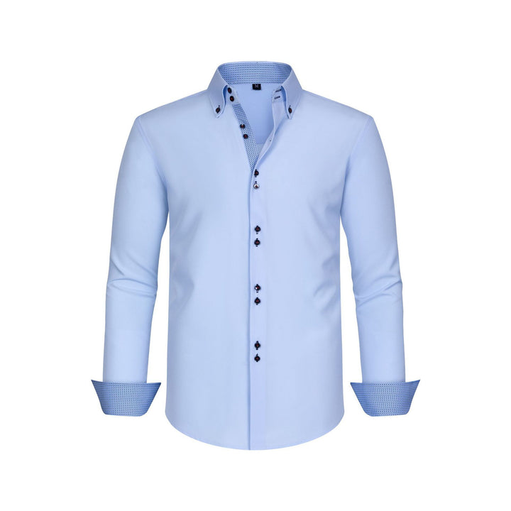 Full Elastic Force Men's Shirt Polka Dot Color Matching Design Double Breasted