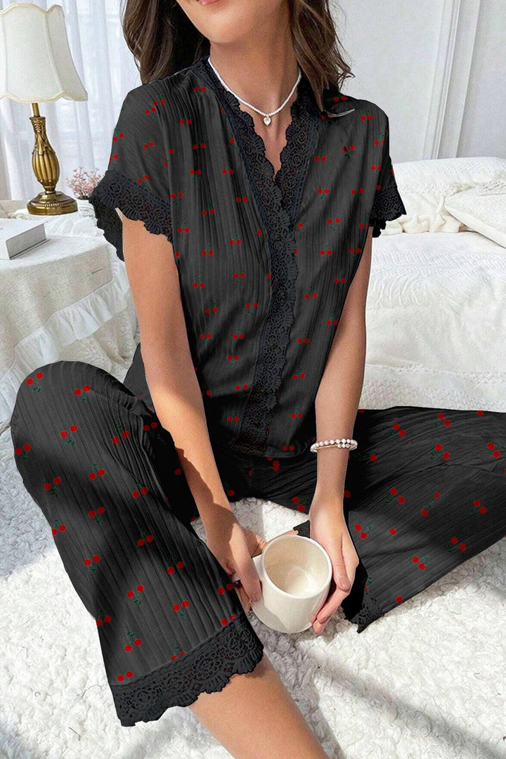 Lace Stitching Short-Sleeved Printed Loungewear