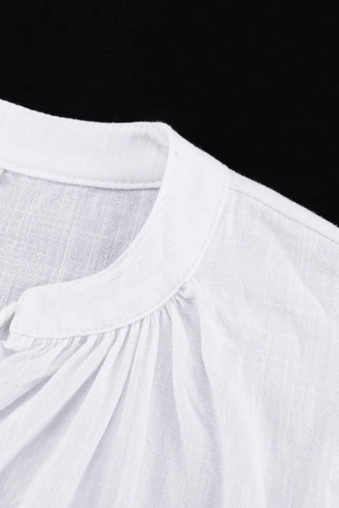 V-neck Lantern Sleeve Cotton Shirt Set