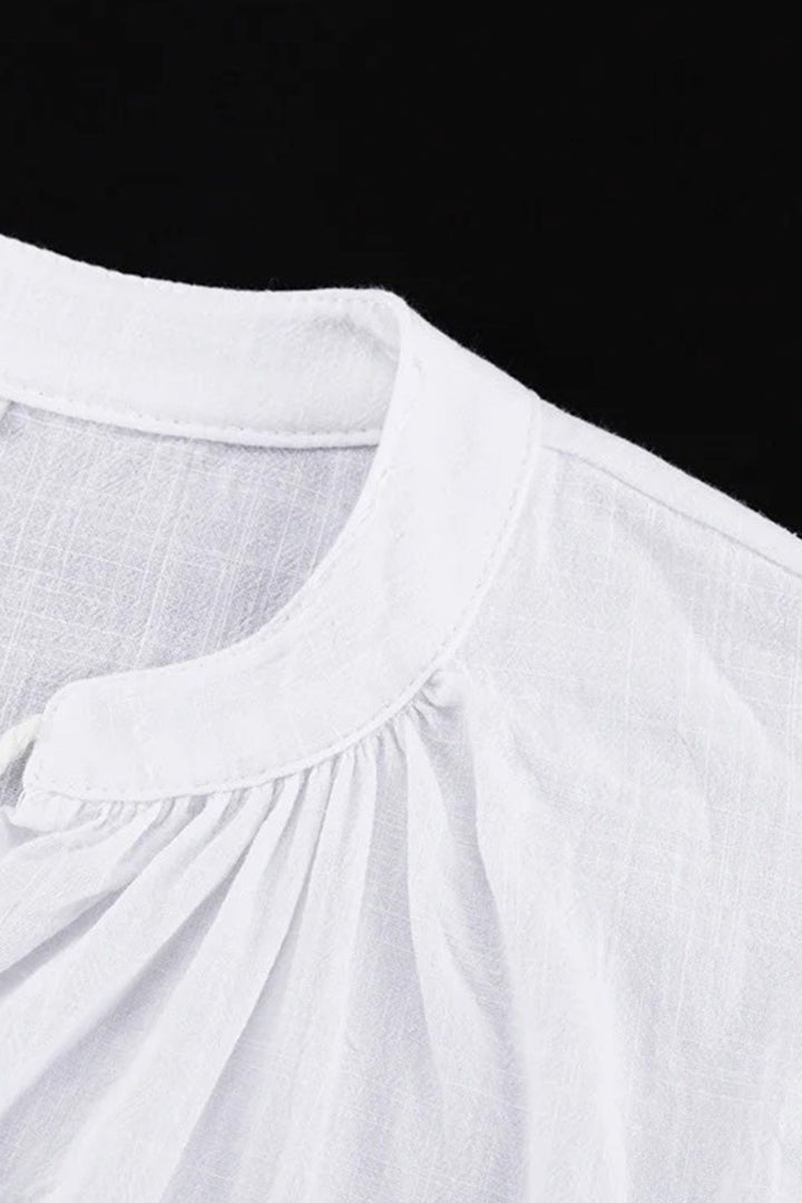 V-neck Lantern Sleeve Cotton Shirt Set