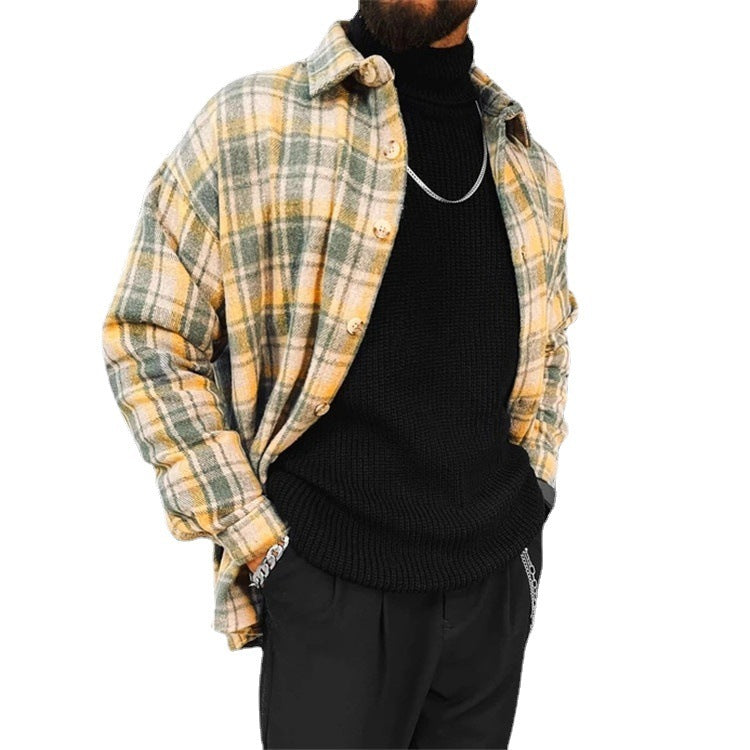 Long Sleeve Shirt Casual Stand Collar Pocket Men