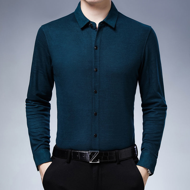 Middle-Aged Spring New Business Casual Plaid Long-Sleeved Shirt For Men