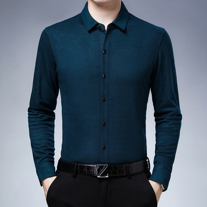 Middle-Aged Spring New Business Casual Plaid Long-Sleeved Shirt For Men