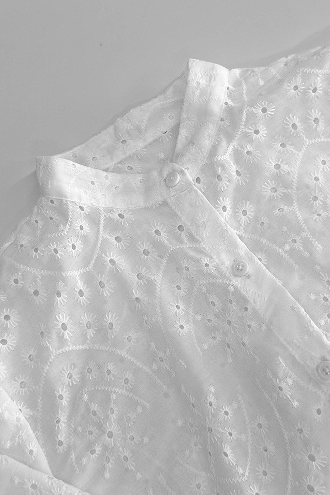 Hollow-out Jacquard Blouse Tiered Shorts Set