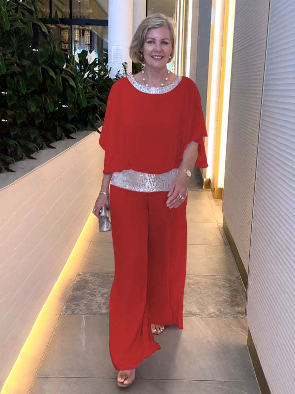 Clevecorner™ Glittering Colorblock Elegant Two Pieces Set