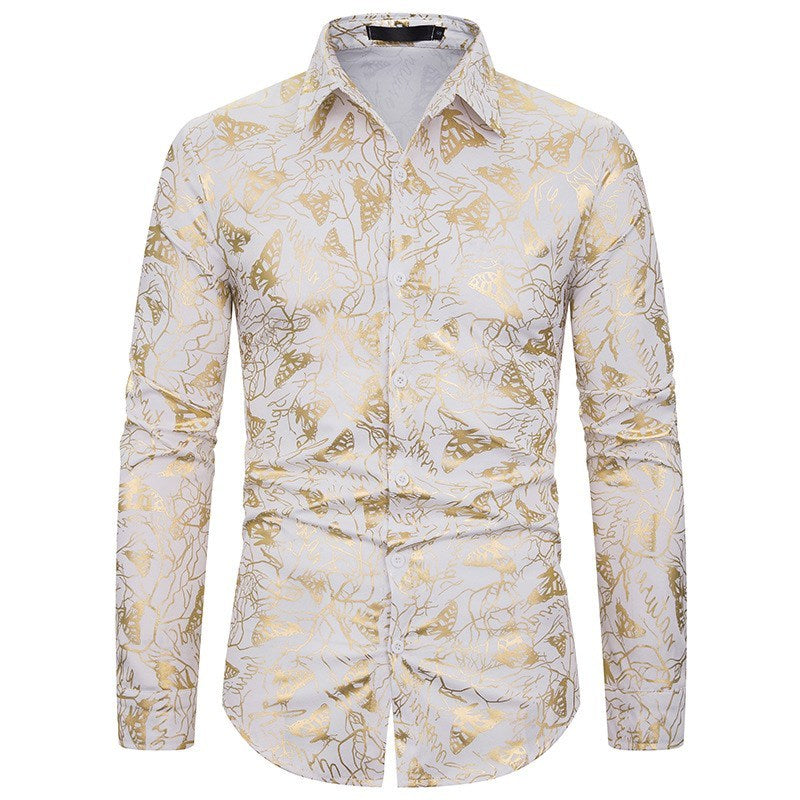 Men's lapel butterfly bronzing print long sleeve shirt men