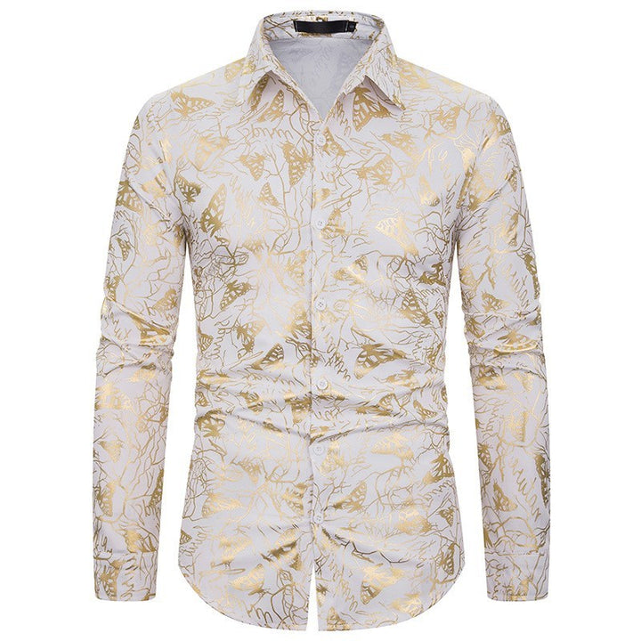 Men's lapel butterfly bronzing print long sleeve shirt men