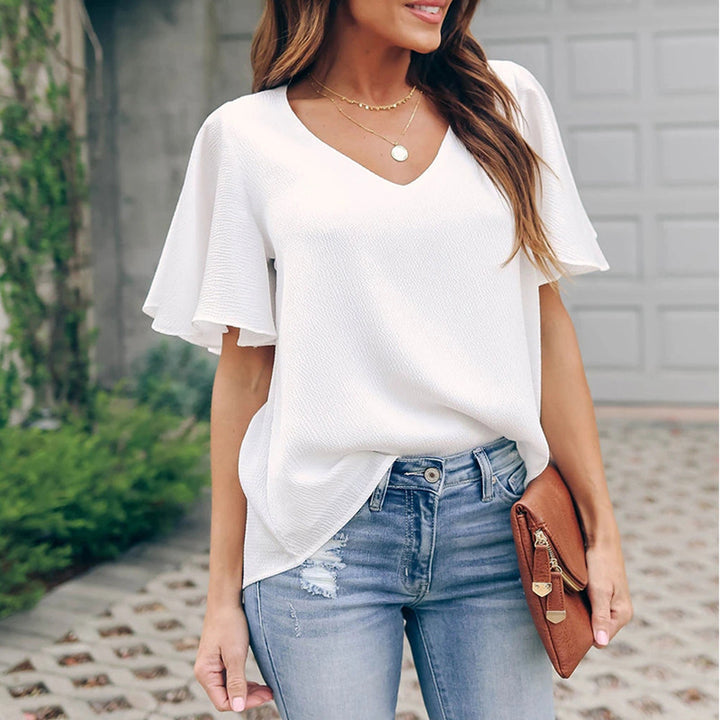 Loose V-Neck Ruffle Sleeve Casual Women's Top