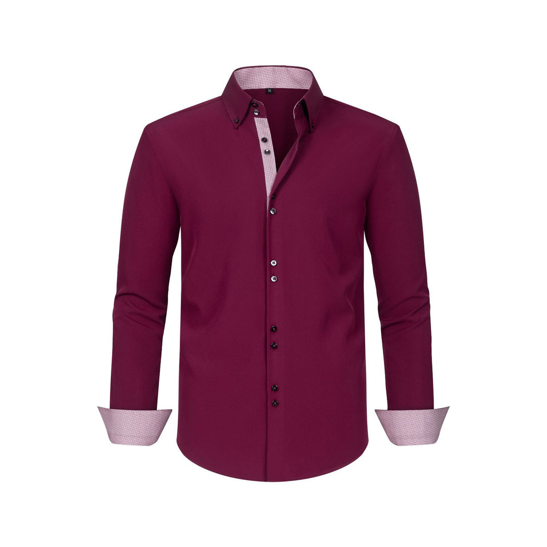 Full Elastic Force Men's Shirt Polka Dot Color Matching Design Double Breasted