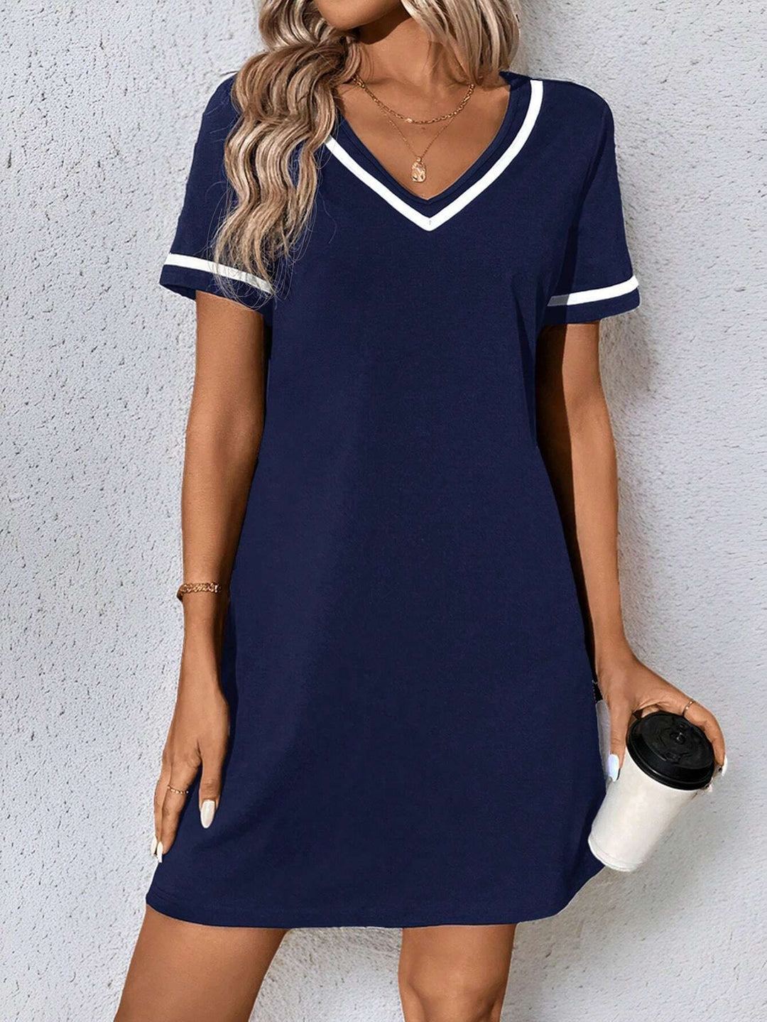 Women's Dress Black V-neck Casual Short Sleeve Dress