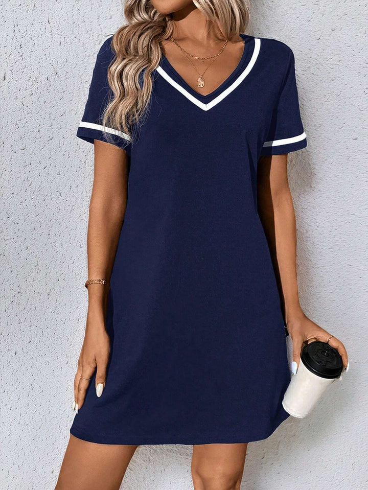 Women's Dress Black V-neck Casual Short Sleeve Dress