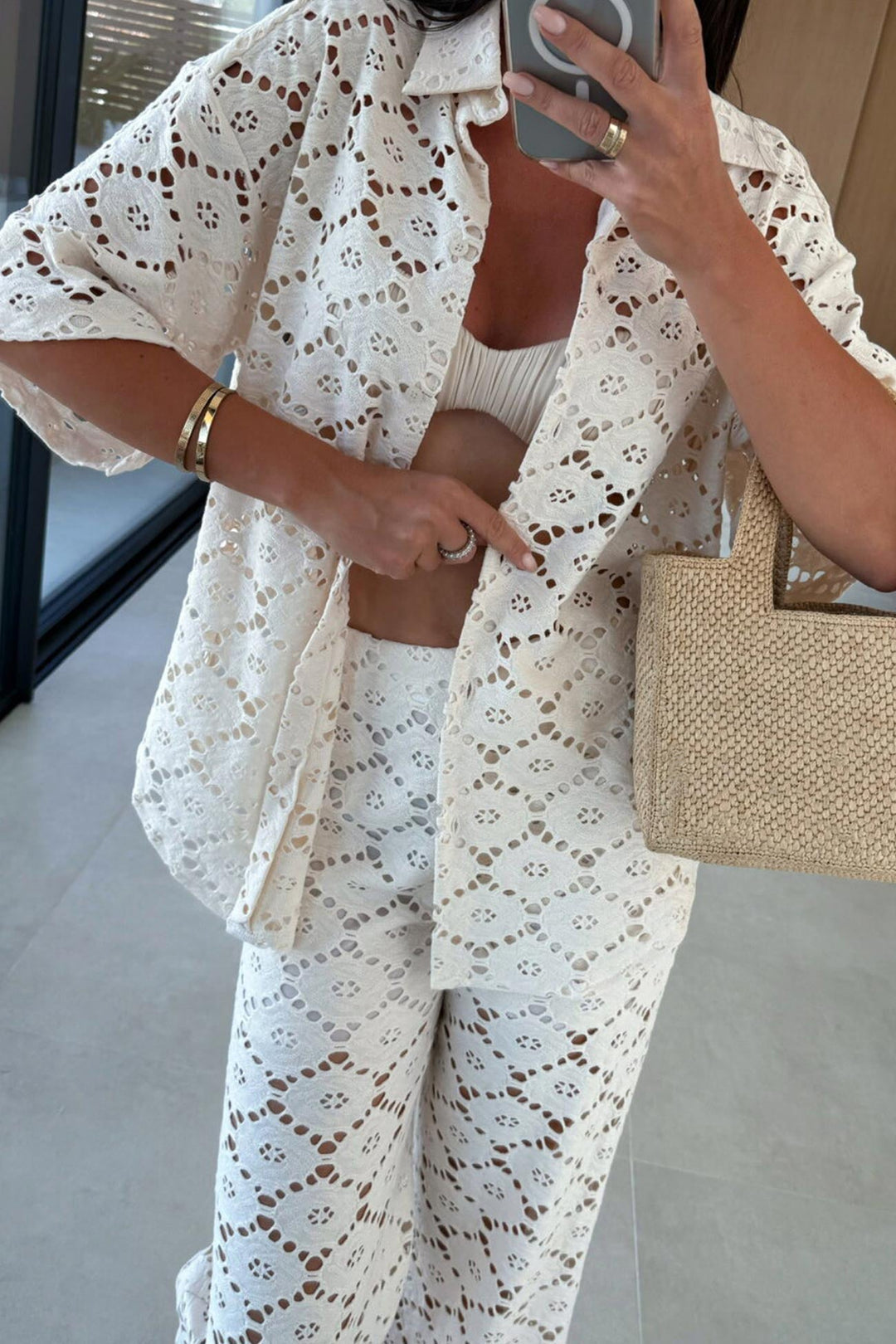 Lace Lapel Blouse Two-piece Set