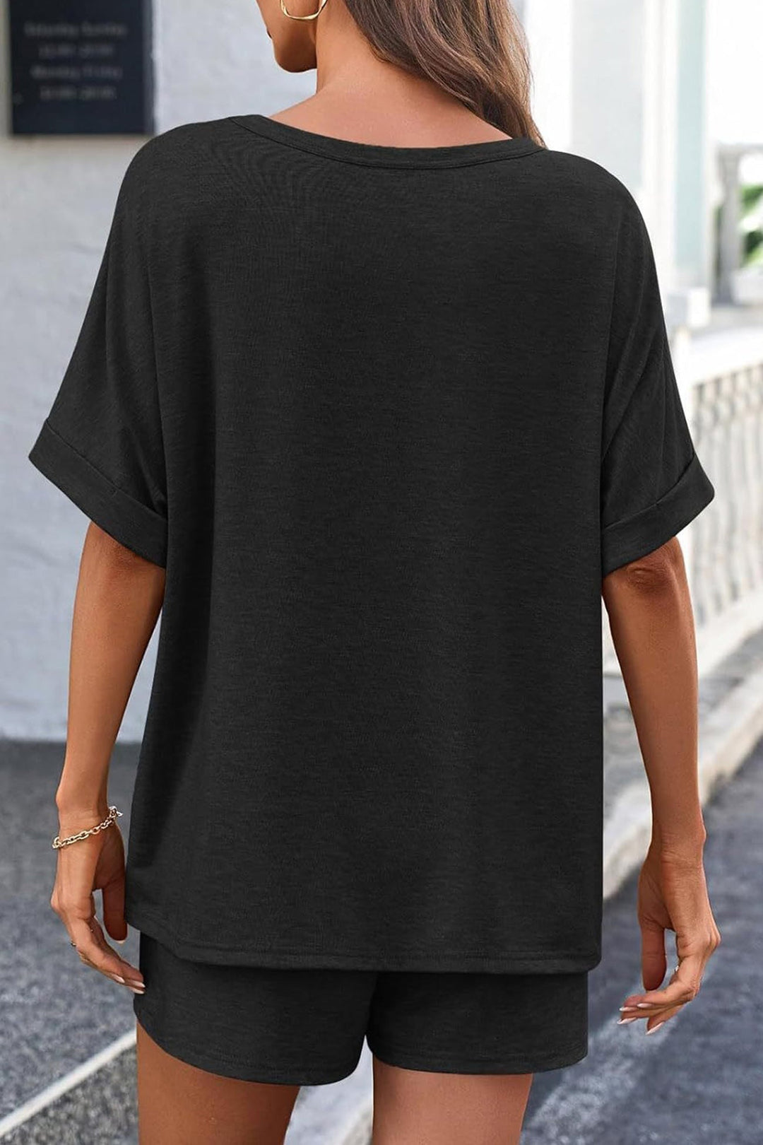 Solid Color Bat Sleeve T-shirt Shorts Set