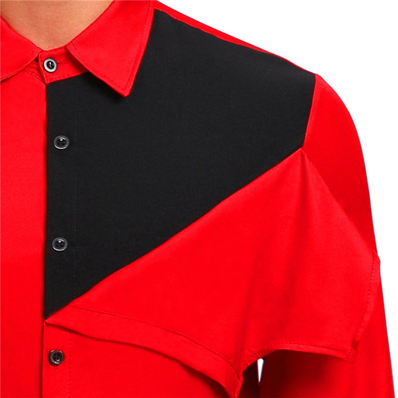 Personality Combination Color Long Sleeve Shirt For Men