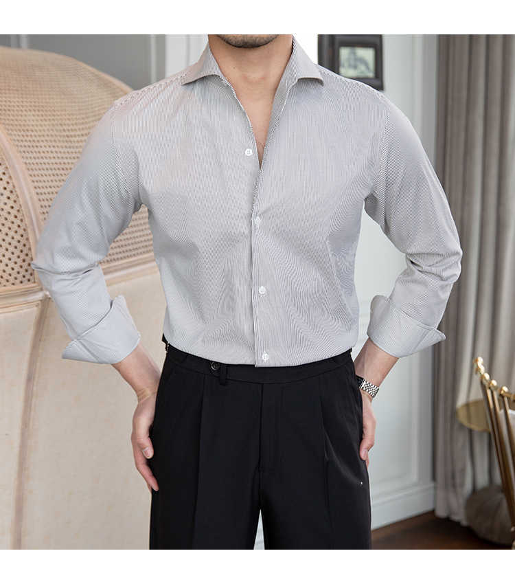 Slim-fit Long-sleeved Shirt For Men With A Line Neck Business