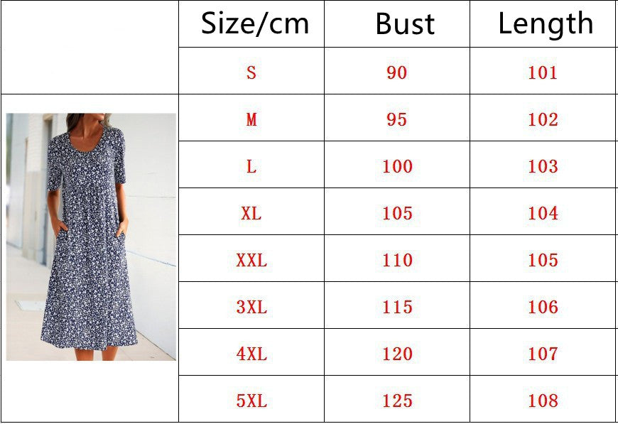 Women's Round Neck Floral Mid Length Short Sleeve Dress