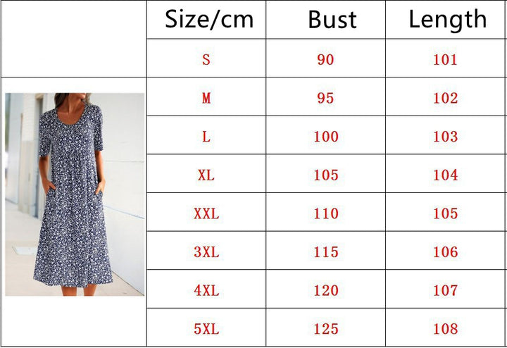 Women's Round Neck Floral Mid Length Short Sleeve Dress