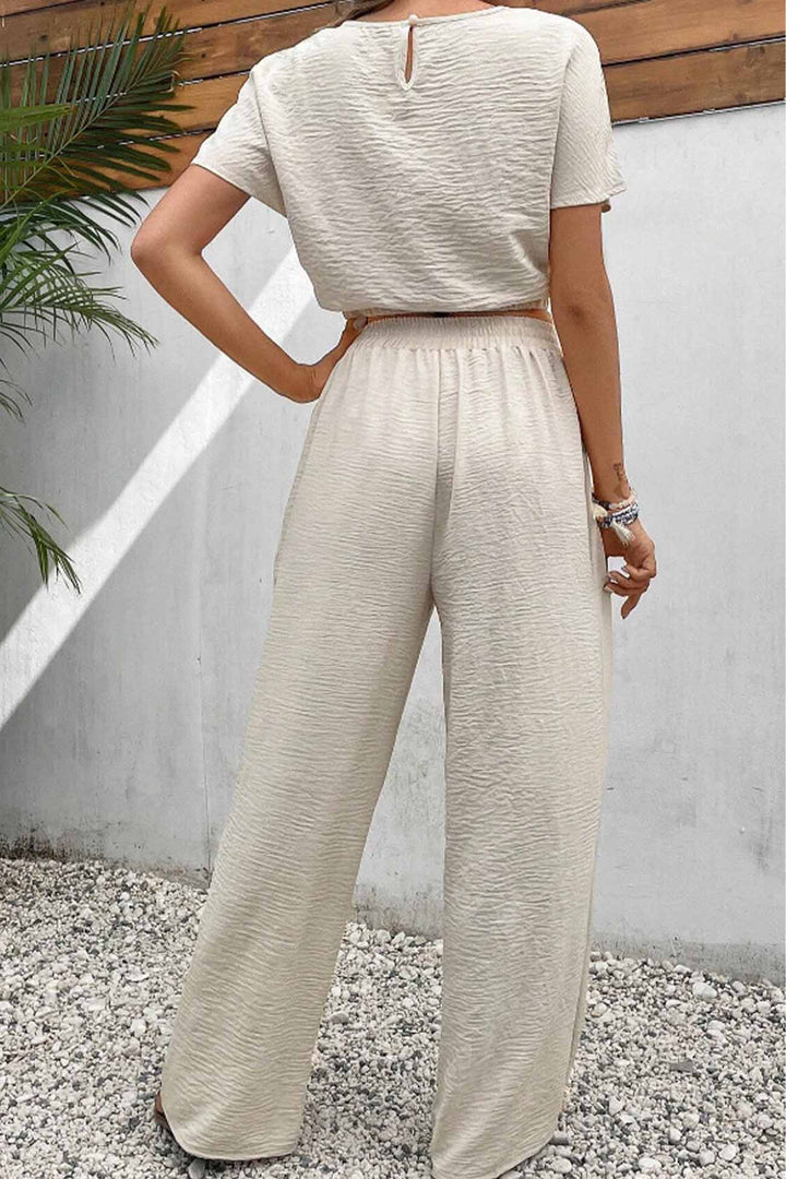 Batwing Sleeve Drawstring Straight Long Pants Set